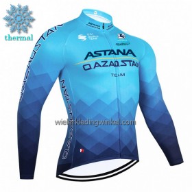 Wielershirt 2023 Astana Qazaqstan Lange Mouw Winter Thermal Fleece Blauw